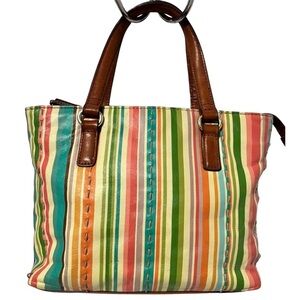 Vintage Y2K Fossil Leather Colorful Pastels Rainbow Striped Small Purse Handbag